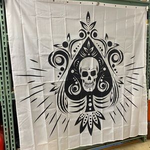 New Black and white poker skull shower curtain